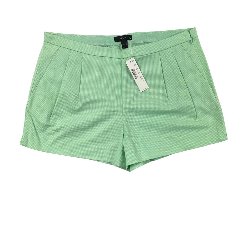 NWT $60 J Crew Pleated Short in Cotton Piqué Mint Green (A1990)  Women's Size 4